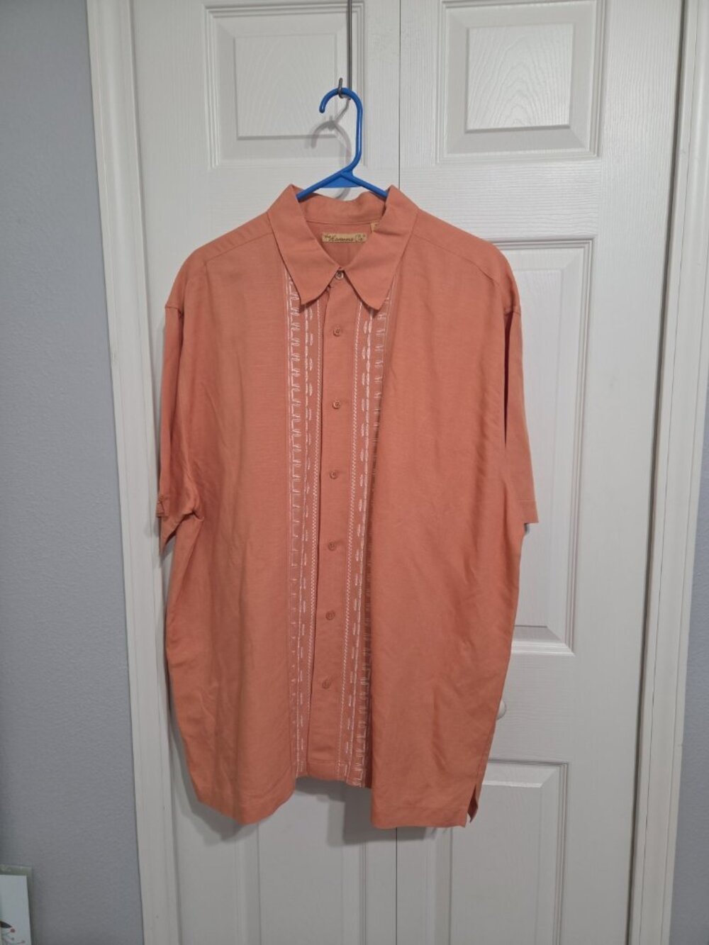 Havanera Co Shirt Mens XL Light Orange Guayabera Casual Button Up Short Sleeve